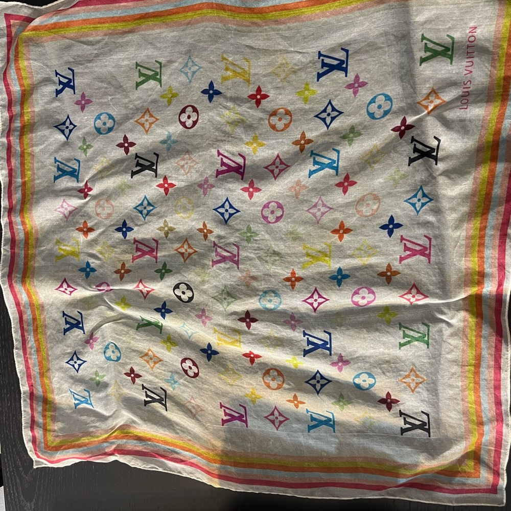 Authentic Louis Vuitton multicolor monogram Murakami Silk Scarf - Picture 5 of 8